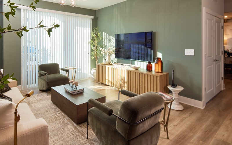 a living room with a couch and a coffee table